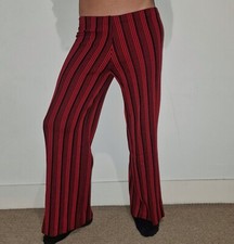 vintage knitwear pants, red and black stripes, hippie , 80's disco