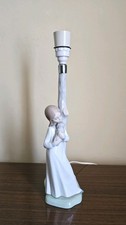 Nao Pottery tall lamp base with Girl holding a Puppy - Tested