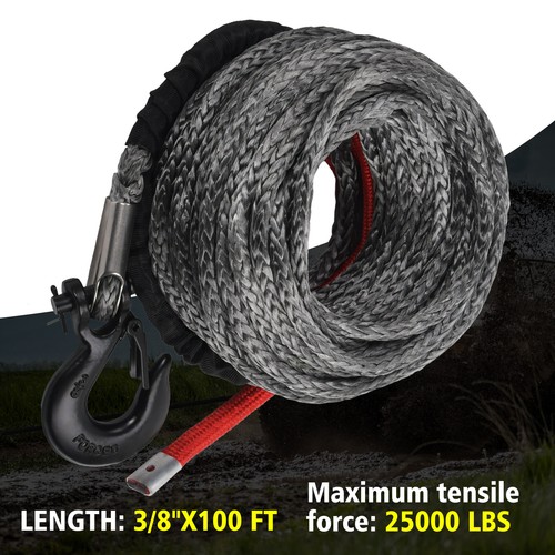 Synthetic winch rope with hook - synthetic,