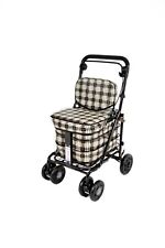Prestige Shopping Trolley with Backrest & Seat - (BROWN TARTAN) BLACK EDITION