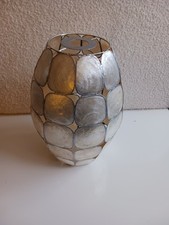 Vintage Capiz Shell Lampshade Light Shade Ceiling Shade Silver Oval 25cm x 9.5cm