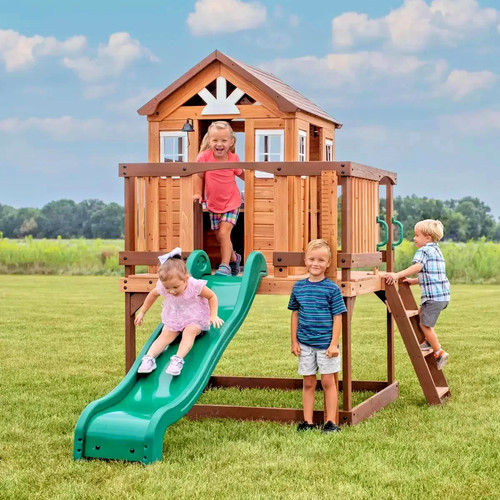 Outdoor play house with slide - house,