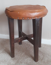 Vintage/Retro Leather Topped Workers Shed Stool 49 cm tall