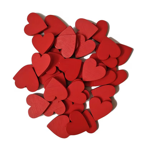 Small wooden red hearts - red,