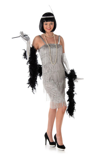 Womens silver flapper dress - womens,