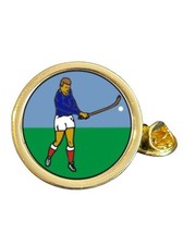 Shinty Player Gold Plated Domed Lapel Pin Badge in Bag