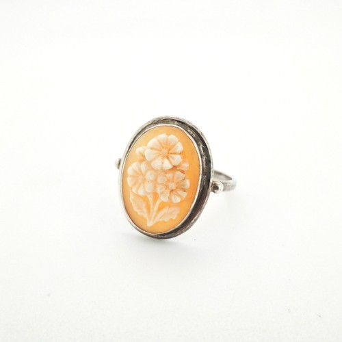 Vintage silver floral cameo - vintage,
