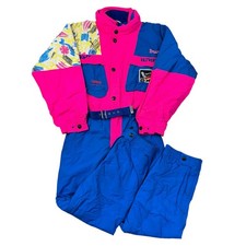 Vintage Ski Suit One Piece 90s Retro Snow Apres Neon Pink Blue Mens Large IT52