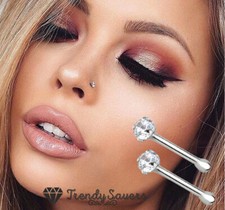 PAIR of Women Girls Sterling Silver Diamond Micro Simulated Nose Stud Crystal