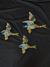 3 pc set Vntg MALLARD DUCKS Flying Wall Plaques Vintage Pockets 