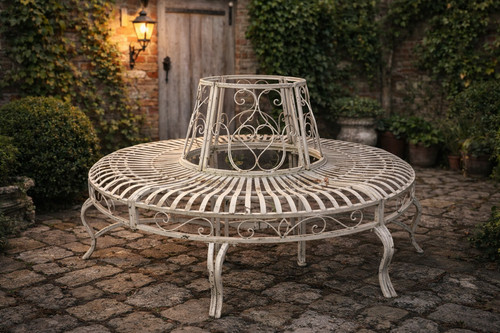 Garden tree bench metal white