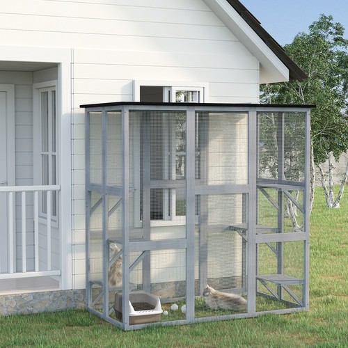 Wooden cat house catio - wooden, house,