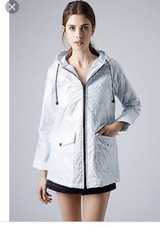 BLUE QUILTED PVC LOOK HOODED