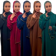 Ladies Premium Gold Trim Abaya With Matching Scarf Attached Size 8-20 Maxi Dress