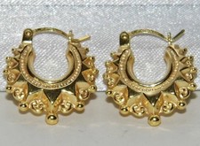 9CT GOLD VICTORIAN SPIKED GYPSY STYLE CREOLE EARRINGS