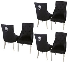 Black Velvet Dining Chairs Set Of 6  Bentley Chrome Legs Lion Knocker