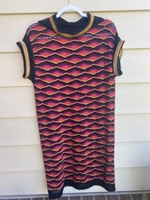 MISSONI Knitted Orange/BlacK Zig Zag Stripe Lined Tunic Dress US sz 6 Boho Retro