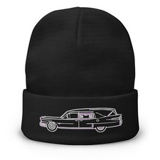 Hearse Funeral Car Embroidered Cuff Beanie Casket Coach