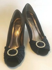 LUNAR SIZE 4 SIENNA DARK BLUE SATIN WITH DIAMONTE DETAIL PEEP TOE.  B6211302569A