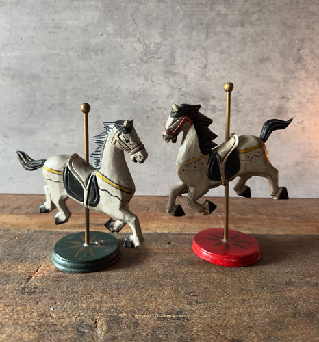 Vintage wooden carousel horses - vintage,