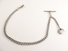 Silver ALBERT WATCH CHAIN Birmingham 1902 With Coin Padlock Fob