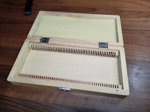 Wood microscope slide - microscope, box