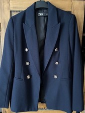 Ladies ZARA small double breasted fitted navy blazer