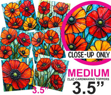 Stained Glass + Poppies Card Toppers Birthday Cardmaking Scrapbooking Tags 3.5"