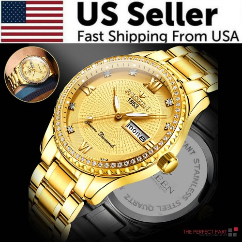 Waterproof gold men watch - waterproof,