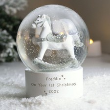 Personalised Message Rocking Horse Glitter Snow Globe, Childrens Snow Globe