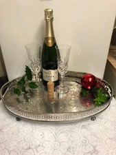 Vintage Silver Plate On Copper Oval Gallery Xmas Drinks /Serving Tray 46 x 30