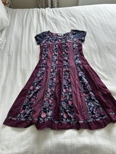 Vintage BIBA 1980s Blue Purple Floral Boho Kurti Dress Size 34 UK 8 Ethnic Cotto