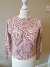 Vintage Pringle 100% Cashmere Jumper  Pink Print 1960s Size 8-10