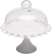 Mini Pedestal Cake Stand with Glass Dome – White Ruffled Edge Display