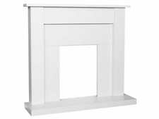 ELECTRIC FIRE WHITE WOODEN FIREPLACE SURROUND WHITE HEARTH AND BACK PANEL BNIB