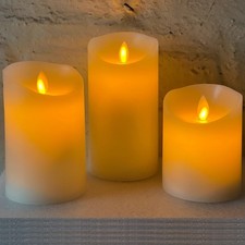 🔥 Set of 3 LED Flameless Pillar Candles Flickering Battery Operated With Remote