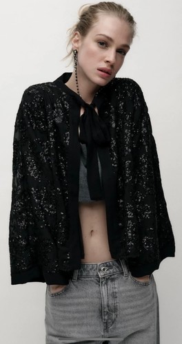 Zara sequin jacket with tie - sequin,