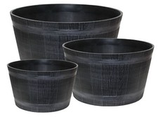 Grey Wooden Barrel Plant Pot