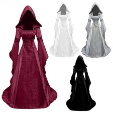 Women Deluxe Witch Dress Medieval Renaissance Maxi Train Dress Halloween Devil P