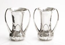 Pair Antique Art Nouveau Hallmarked Solid Sterling Silver Twin Handled Vases