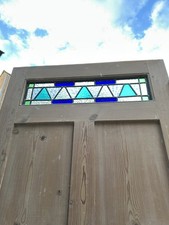 Victorian Pine Internal Door with stained glass  Reclaimed Vintage with lock