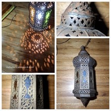 Vintage Copper Hanging Hexagon Decorative Moroccan Lantern Light chandelier 