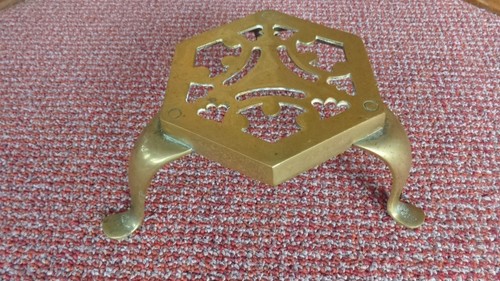 Brass trivet hexagon - trivet,