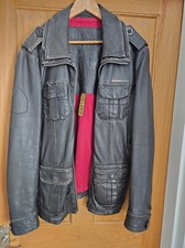 Superdry Men’s L Black Leather BRAD Biker Jacket Distressed