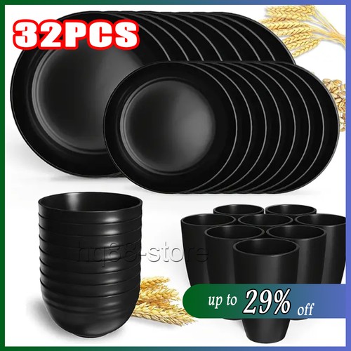 Black dinnerware bowl plates - black,