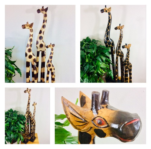 Wooden giraffe statue set - statue,