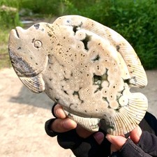352G Amazing natural marine jasper crystal carving fish jasper aura stone