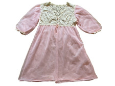 Vintage 60s Lorraine Sheer Nylon USA Pink Peignoir Robe Lace Chiffon Negligee M