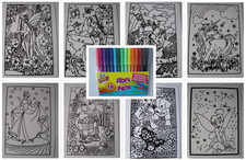 Velvet colouring cards, 8 art pictures BOY or GIRL  with 16 fibre / felt pens