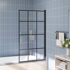 Over Bath Shower Screen Tempered Glass Door Black Frame Pivot Bathroom Divider